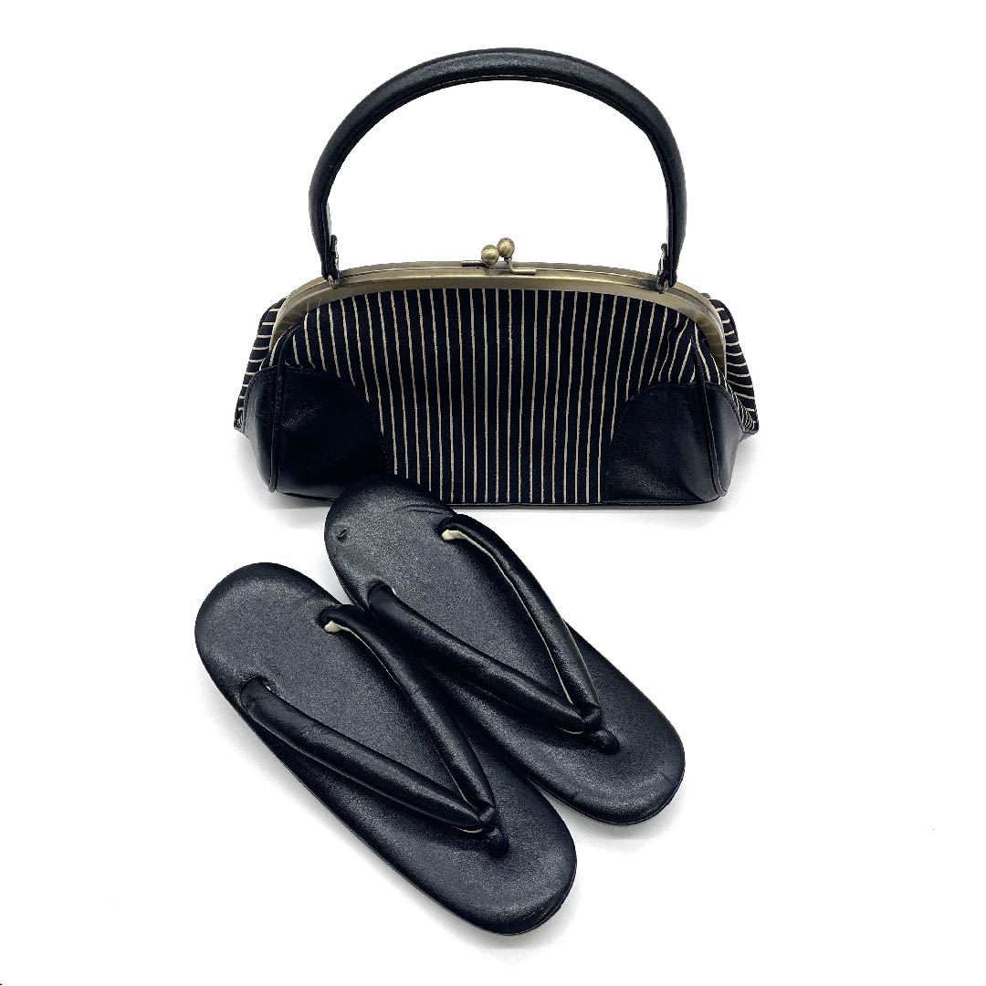 (New old stock) Casual sandal and bag set, black, unused, simple, clasp purse, size L, black, rank S, 1133000042410