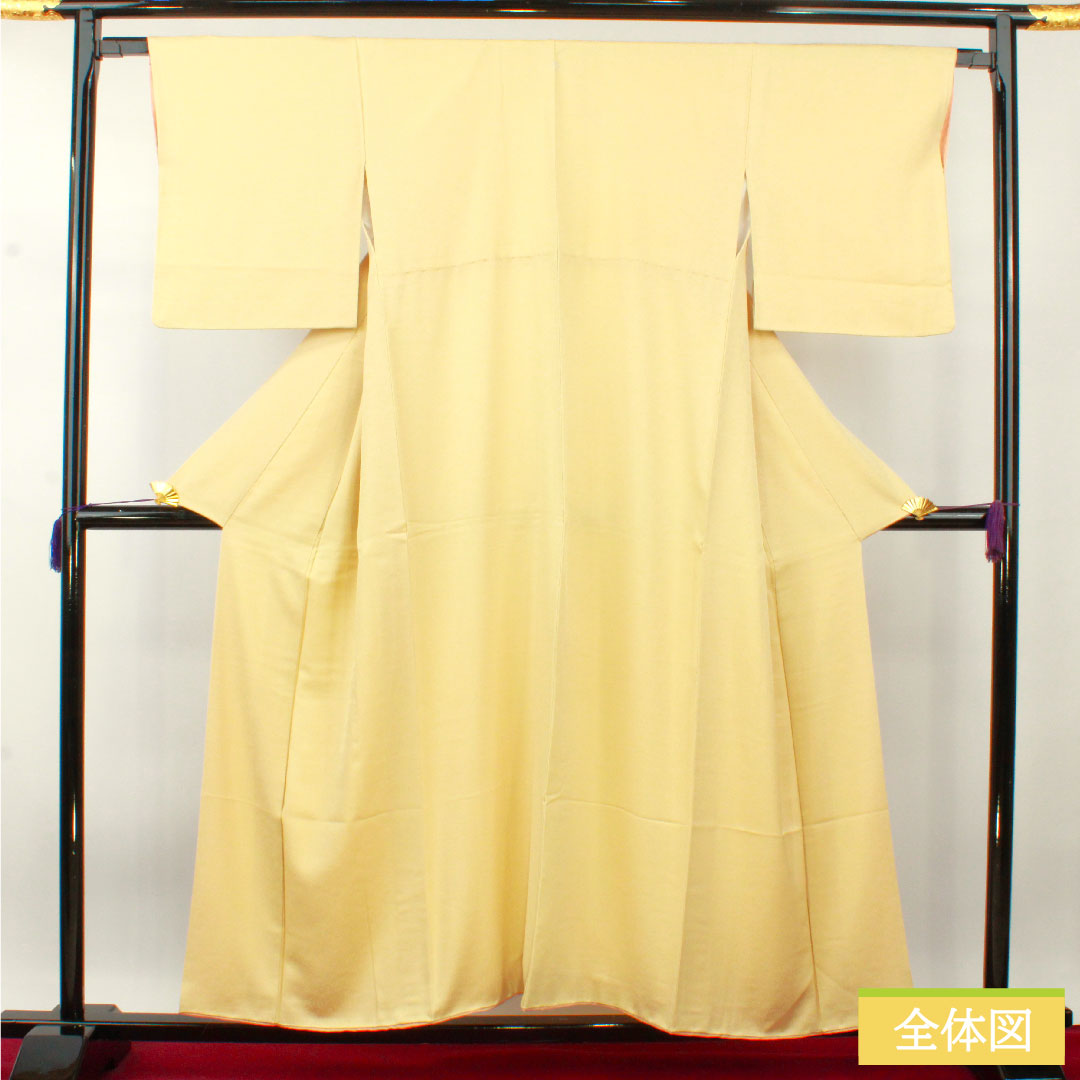 色無地 正絹 身丈155.5cm 裄丈64.5cm 東京白茶色(とうきょうしらちゃいろ) 素無地 梅鉢 袷 Aランク 黄系 1114001463323