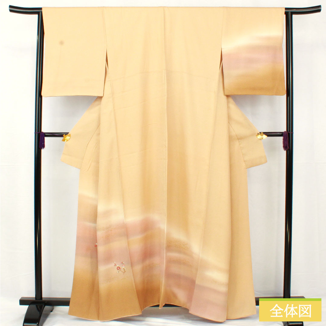 訪問着 正絹 袷 身丈162.5cm 裄丈64cm 麴色(こうじいろ) 京友禅 付下げ 梅 Sランク ベージュ系 1112005292425