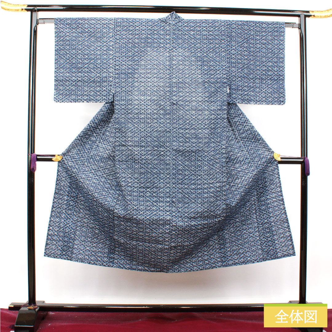 浴衣 木綿 身丈142.5cm 裄丈63cm Aランク 単衣 紺系 濃紺色(のうこんいろ) 男物 幾何学模様 1118004973418