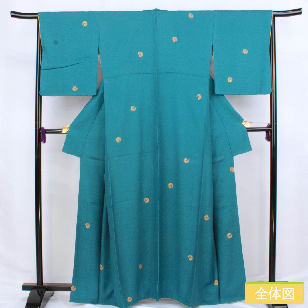 小紋 正絹 身丈165cm 裄丈66.5cm 袷 納戸色(なんどいろ) 花輪 京友禅 Sランク 青系 1115006282517