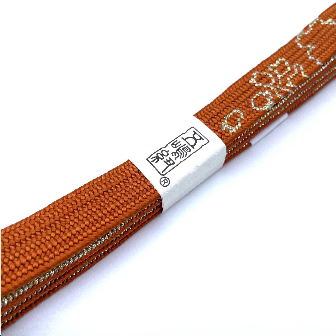 (New old stock) Obi-jime (belt fastener) made of pure silk, quarter-length cord, ochre, Goshima cord, Edo braid cord, metallic thread used, length approx. 159cm, width approx. 1.5cm, semi-formal, rank S, orange, 1135000822926