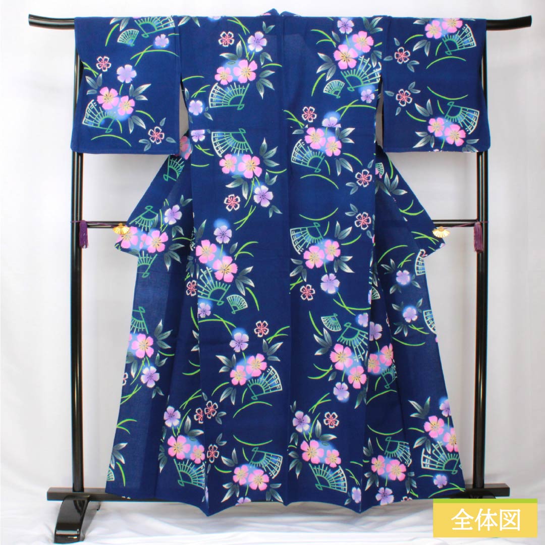 リサイクル着物】浴衣木綿身丈157cm 裄丈68.5cm Sランク単衣紺系