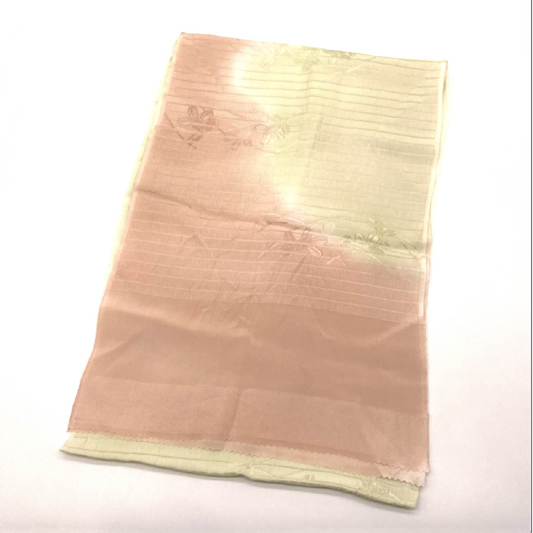 帯揚げ 正絹 セミフォーマル 曙色(あけぼのいろ) 硫黄色(いおういろ) 絽 夏用 長さ約176cm 幅約30cm Sランク ピンク系 1136000662913