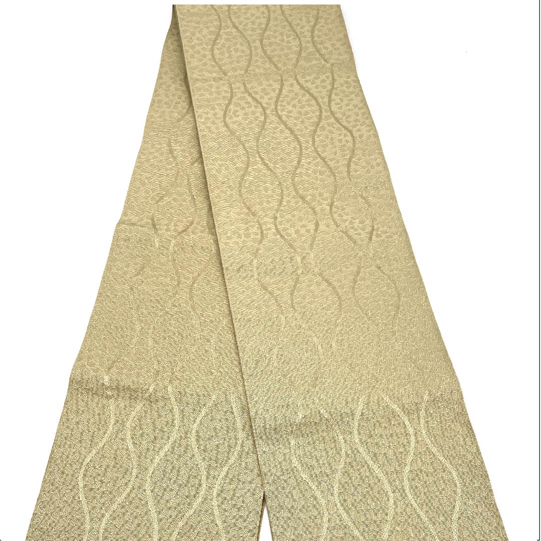 半幅帯 ポリエステル 帯丈372cm 枯野色(かれのいろ) 立涌文様 小桜 古典柄 ベージュ系 Aランク 1125001313325