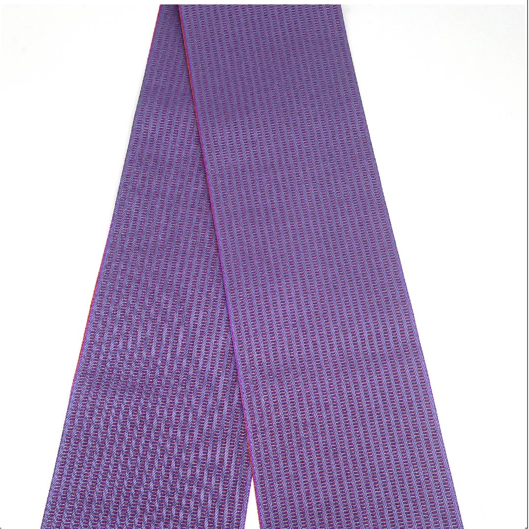 半幅帯 ポリエステル 桔梗色(ききょういろ) ストライプ 幾何学模様 縞 リバーシブル 帯丈354cm 紫系 Sランク 1125001192320