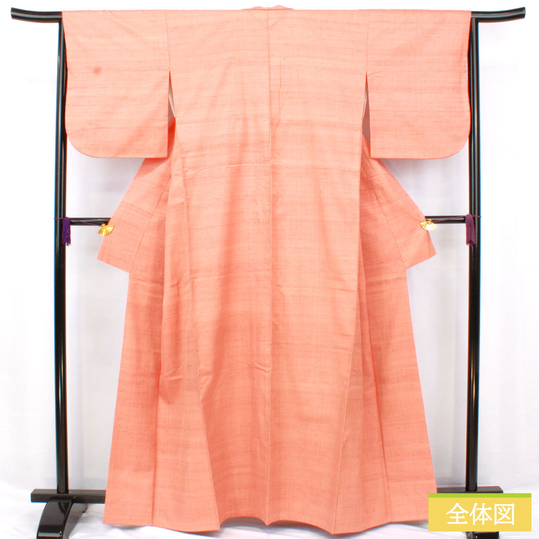 色無地 正絹 身丈163.5cm 裄丈65cm 洗朱色(あらいしゅいろ) 紬地 袷 Aランク 朱系 1114001893416