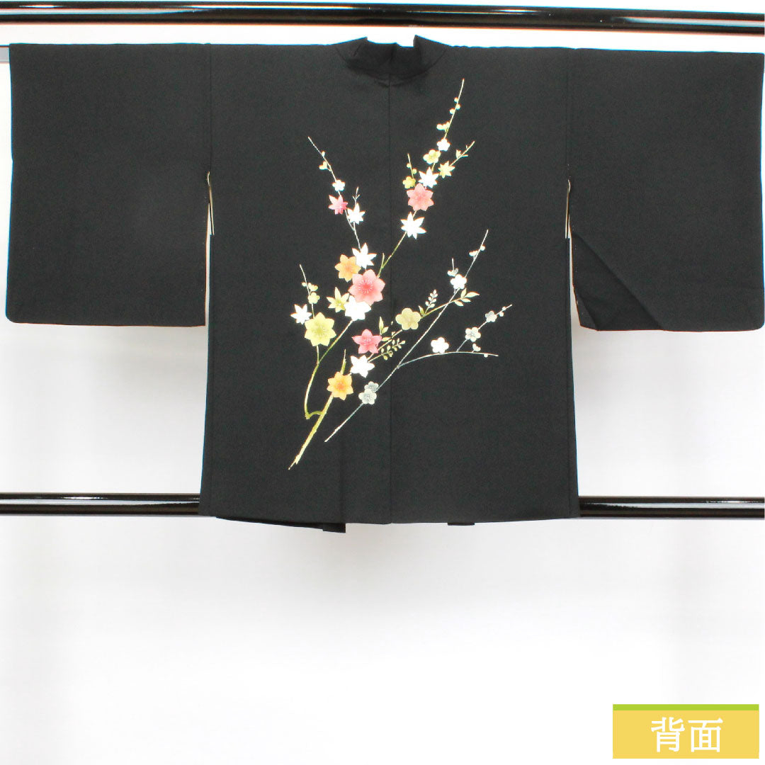 羽織 正絹 身丈78cm 裄丈64cm 黒羽織 京友禅 梅 紅葉 Aランク 袷 黒系 1117000793910