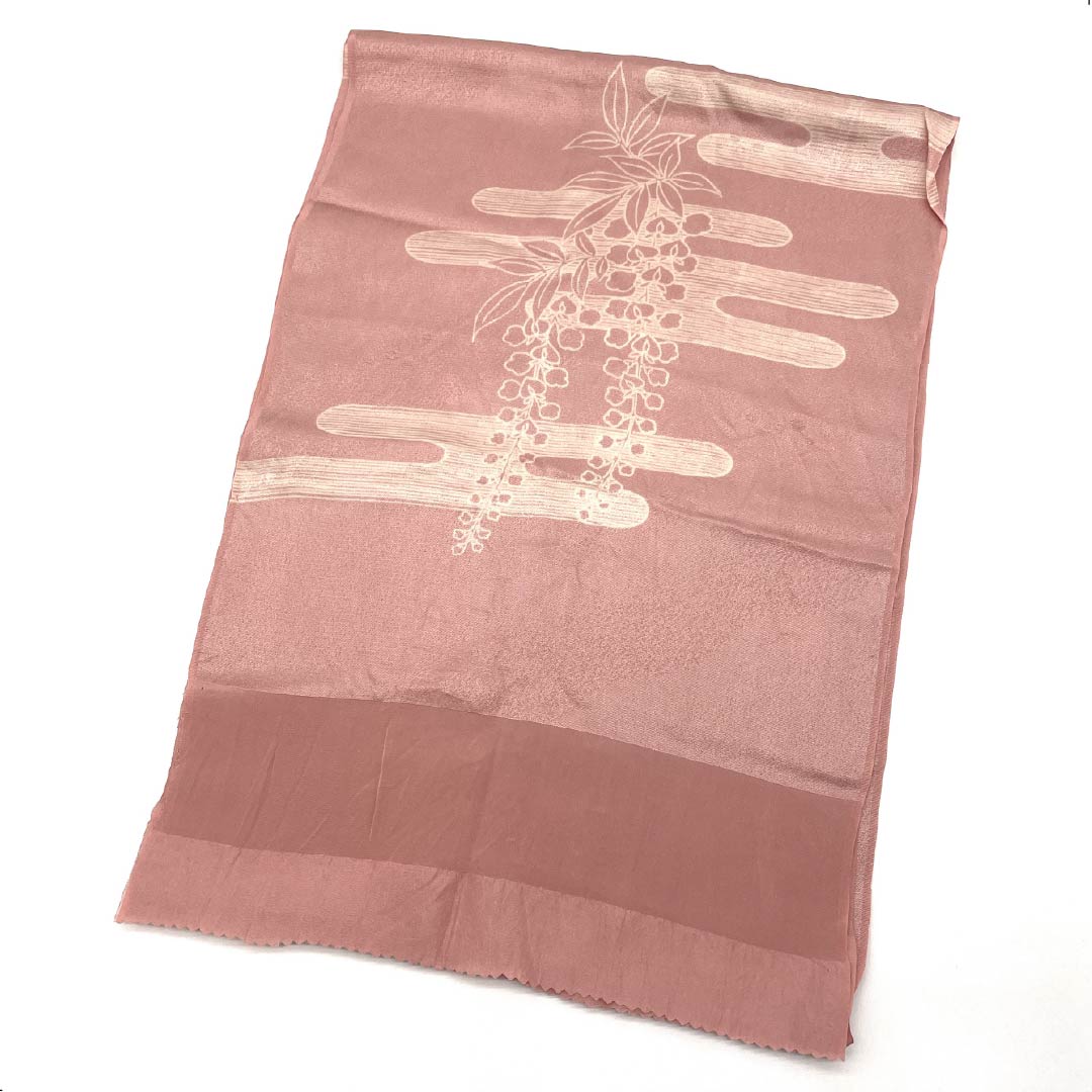 帯揚げ 正絹 セミフォーマル 薄紅梅色(うすこうばいいろ) 源氏雲 藤 古典柄 長さ約180cm 幅約30.5cm Sランク ピンク系 1136000522913