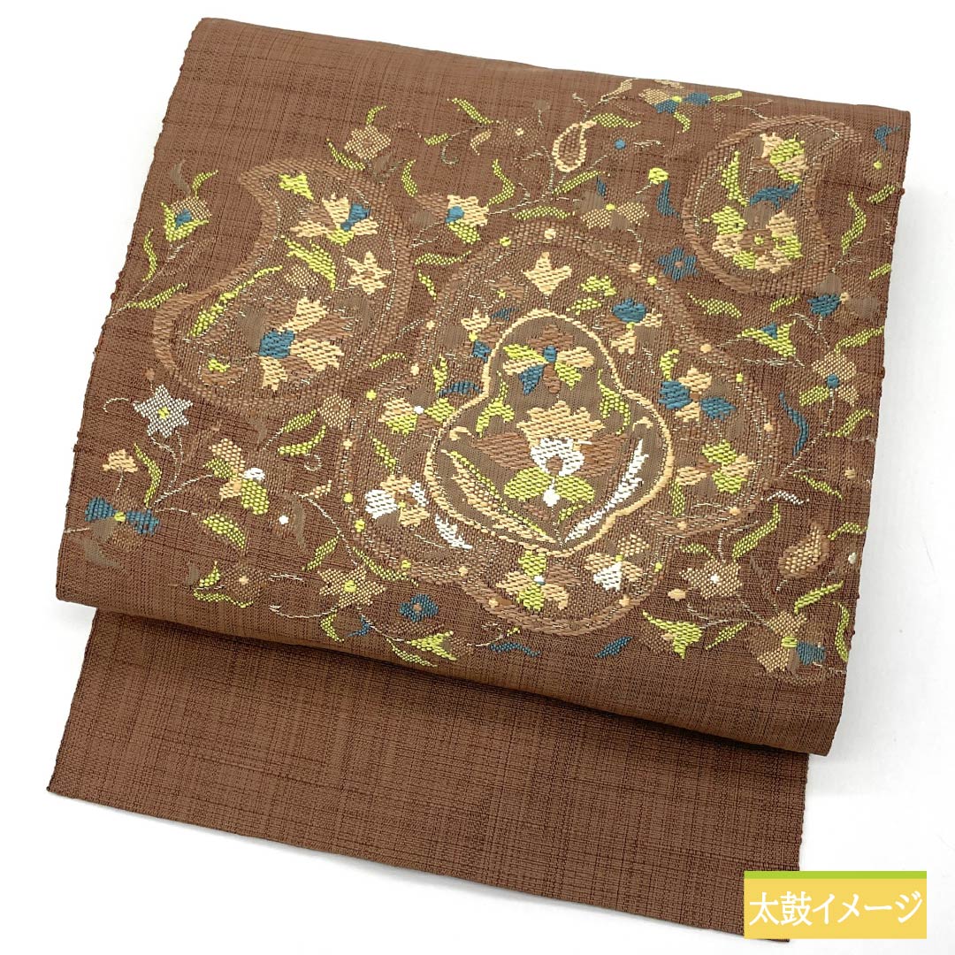 Nagoya obi, Tan pattern brown (Tangara chairo), Karaori, Sarasa pattern, obi length 350cm, pure silk, S rank, point pattern, casual, brown, 1124006912314, Nagoya tailoring