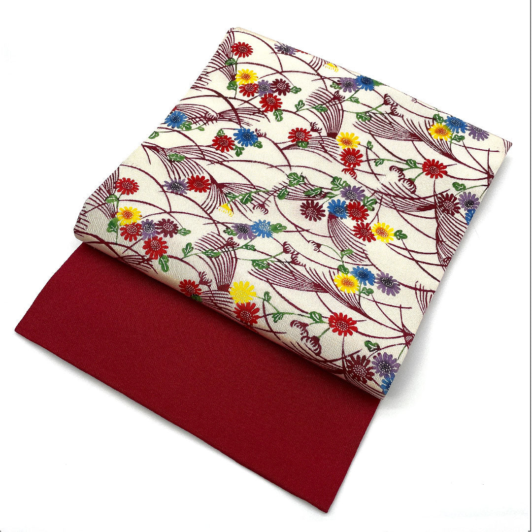 名古屋帯 草花模様 型染 染め帯帯丈361.5cm 正絹 Aランク ポイント柄 カジュアル 赤系 1124001883312 名古屋仕立て