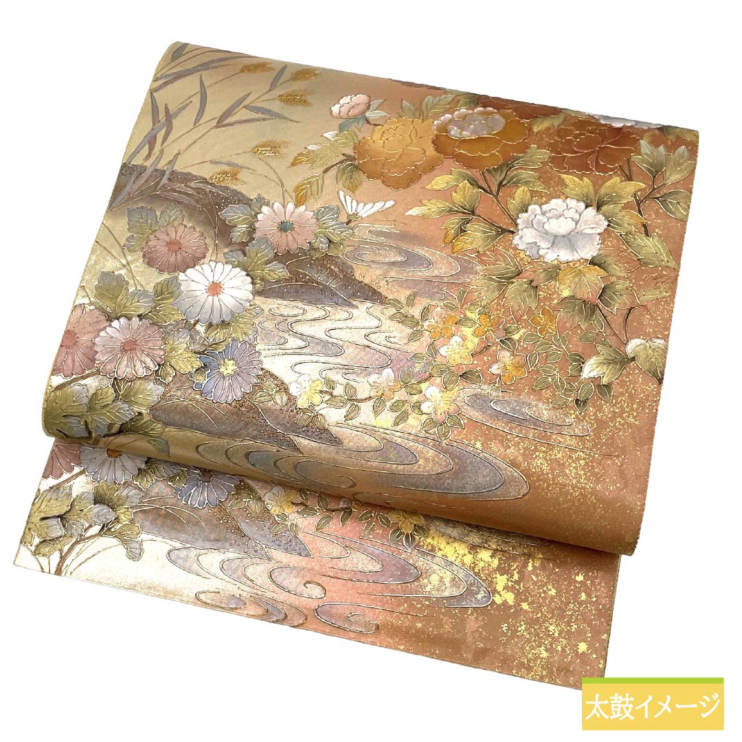 リサイクル着物】袋帯 正絹 Sランク 螺鈿 金彩加工 陶漆箔 慶長柄 遠州