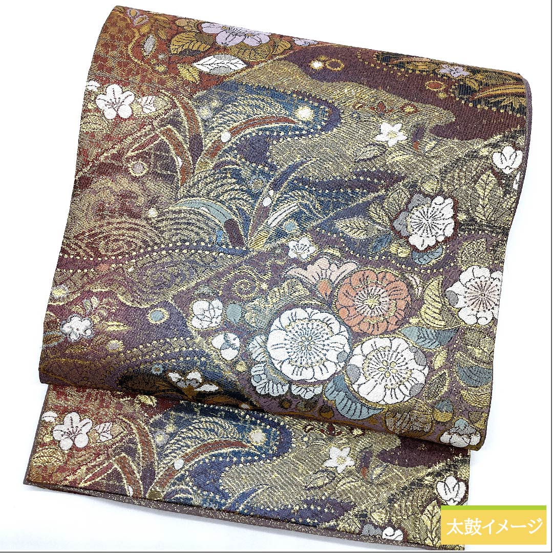 (未仕立)袋帯 半色(はしたいろ) 辻ヶ花 切り嵌め風 帯丈436cm 正絹 Sランク 六通 セミフォーマル 紫系 1123009932320