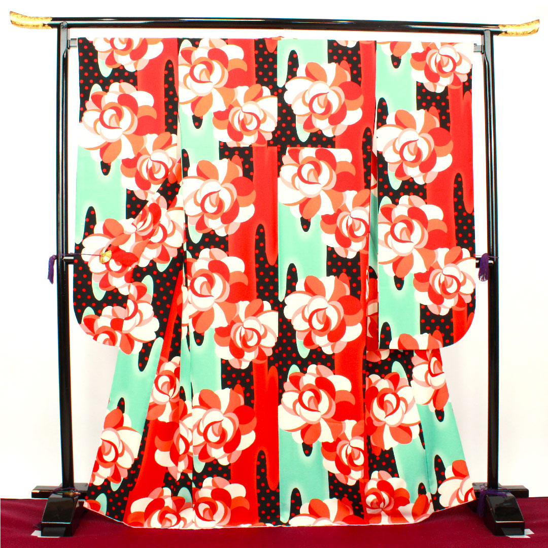 振袖 身丈172cm 裄丈63cm 袷 洗える着物 薔薇 ポリ Sランク グラデ 1113001382699