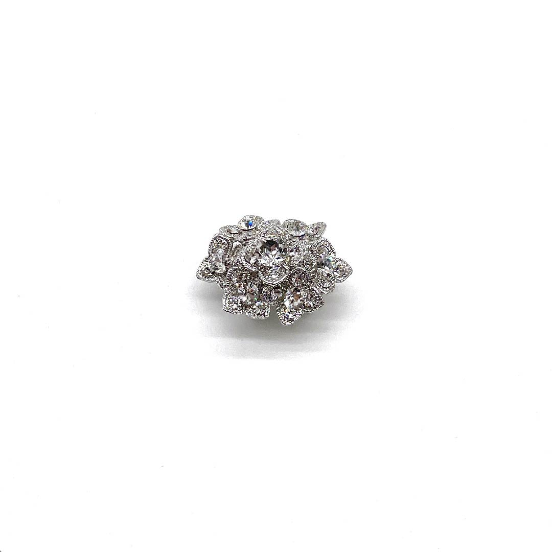 (New old stock) Obi clasp, glass, casual, Swarovski, flower, length approx. 2.5cm, width approx. 3.5cm, S rank, silver, 1137000992922