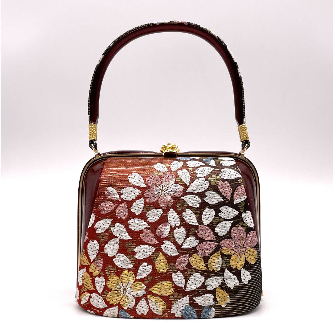 Formal Japanese style bag, deep red, for long-sleeved kimono, cherry blossom, classic pattern, red, A rank, 113900049312