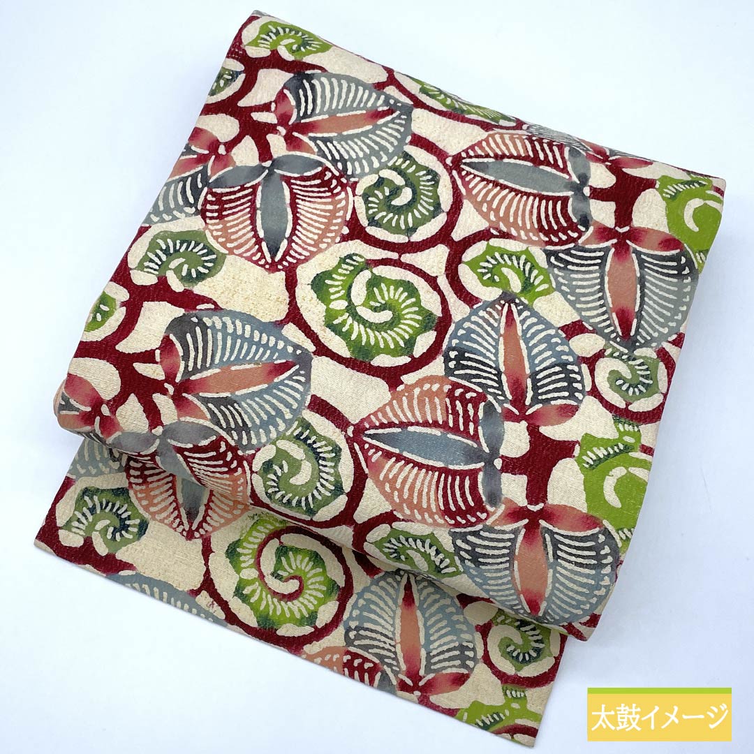 Nagoya obi, natural color (kinariiro), Kyo-Bingata, Aoi, obi length 354cm, pure silk, S rank, six-pass, casual, cream-colored, 1124006942315, Nagoya-made