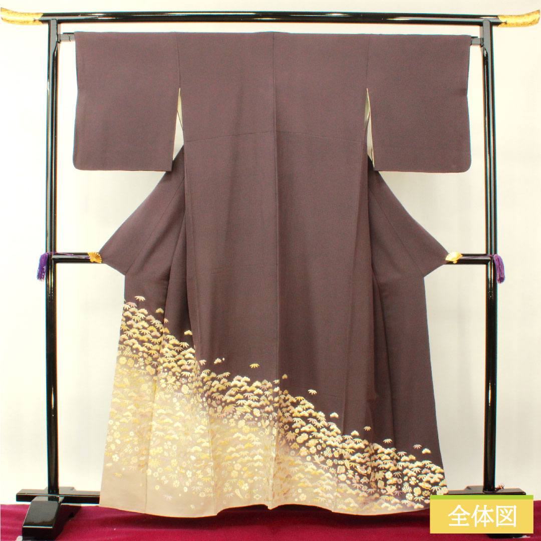 彩色留袖 纯丝 长度159.5cm 袖长66cm 里衬 紫色苏绣 吉祥图案 珍珠色调 A级 紫色 1111001303320