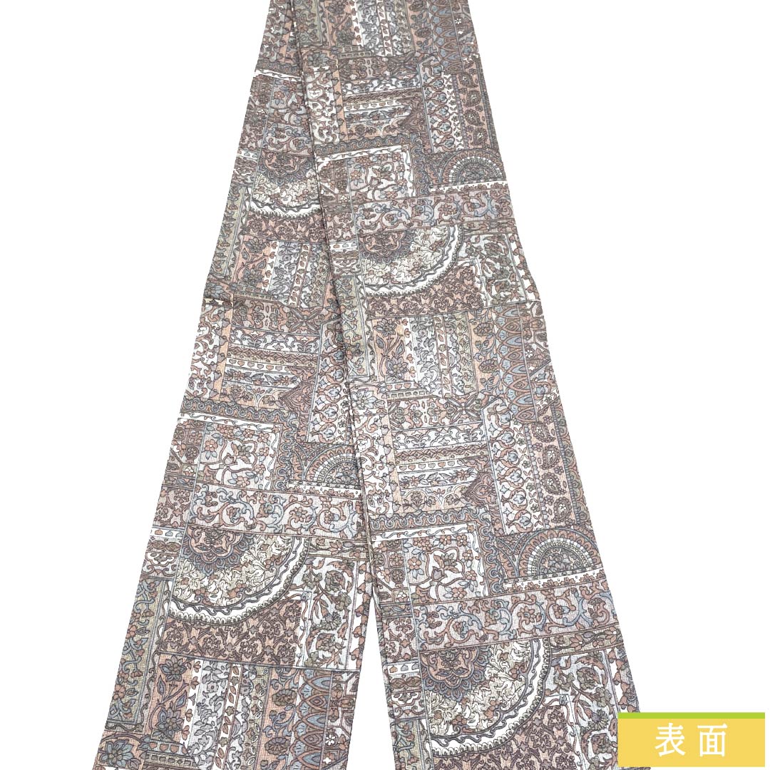 半幅帯 正絹 Sランク 更紗模様 グレー系 帯丈316cm グラデーション系 1125002912399
