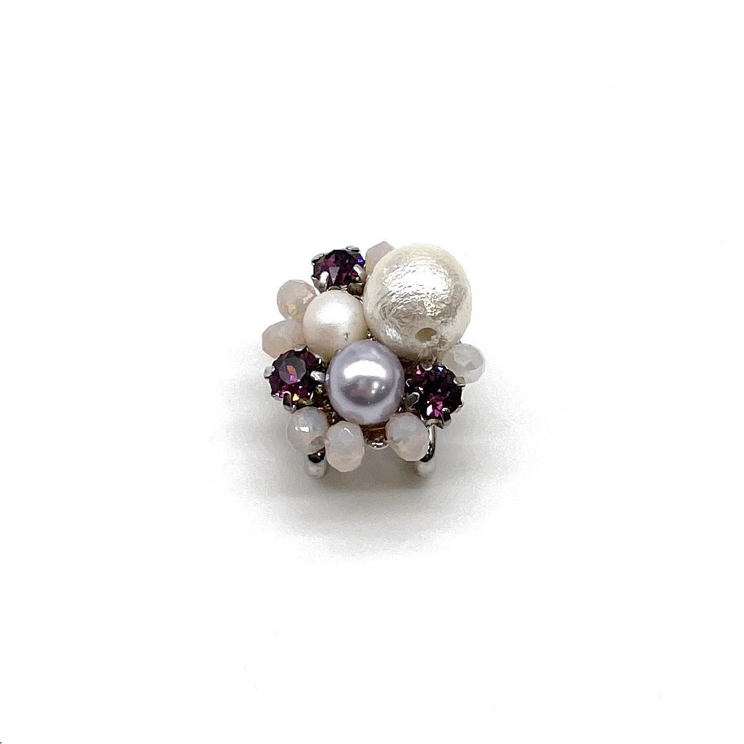 (New old stock) Obi clasp, other casual items, rhinestones, cotton pearls, length approx. 2cm, width approx. 2cm, S rank, white, 1137000852911