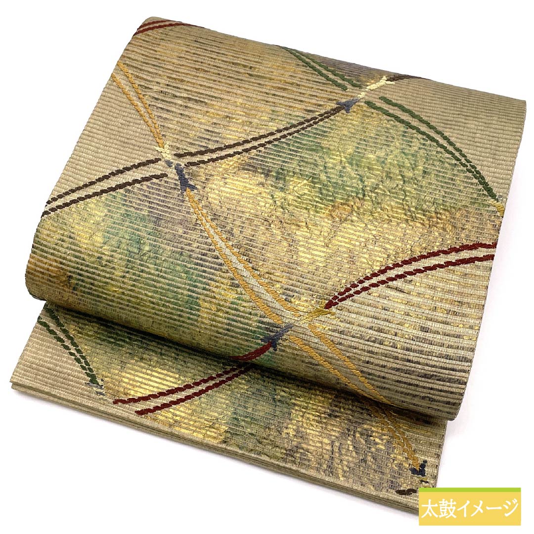 袋帯 正絹 扇綾謹製 太箔 紐文 帯丈444cm Sランク 六通 セミフォーマル グラデーション系 1123014902399