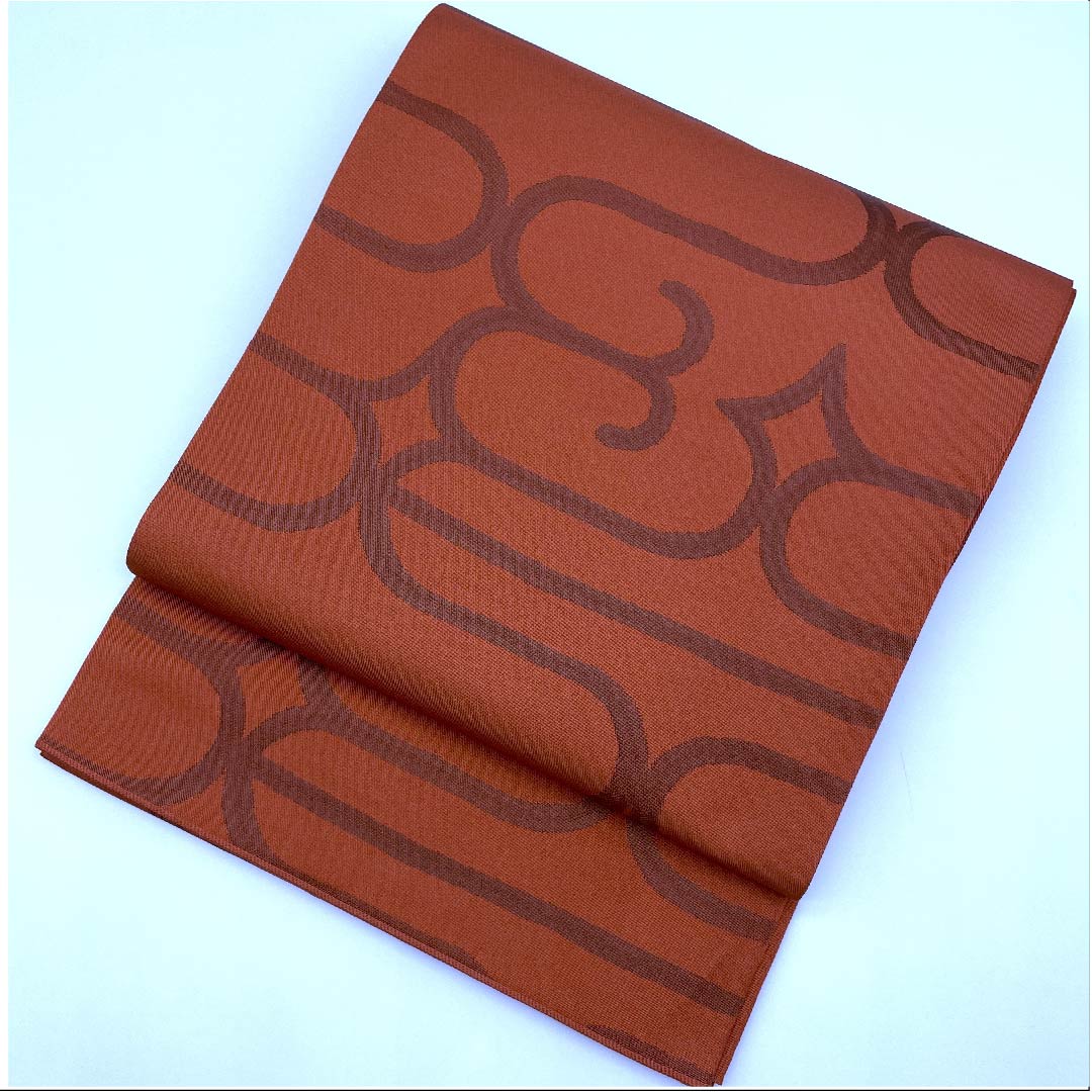 Fukuro Obi (Benitoiro) Geometric Pattern Obi Length 443cm Pure Silk S Rank Six-way Casual Red 1123008392312