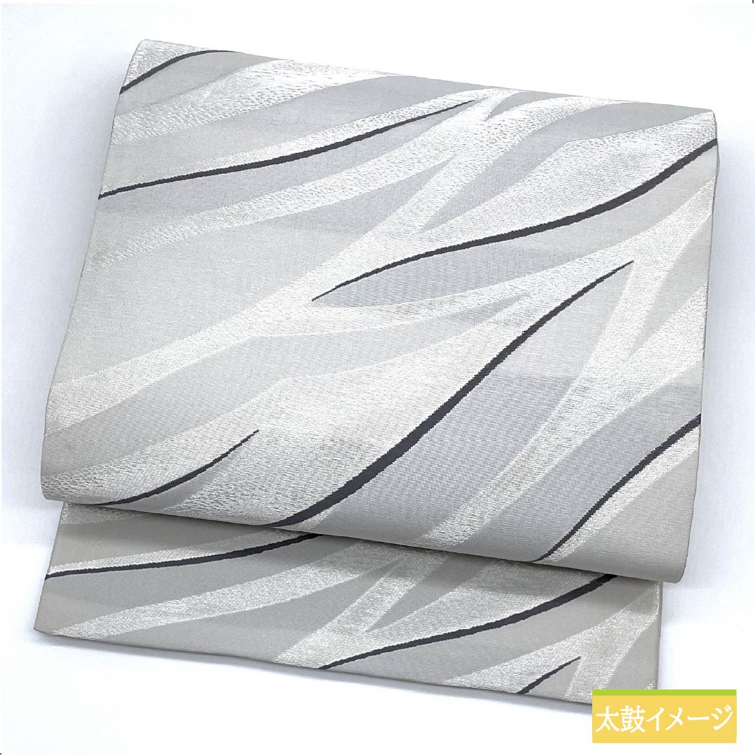 袋帯 正絹 白鼠色(しろねずいろ) 抽象模様 帯丈444cm Aランク 六通 セミフォーマル グレー系 1123012183322