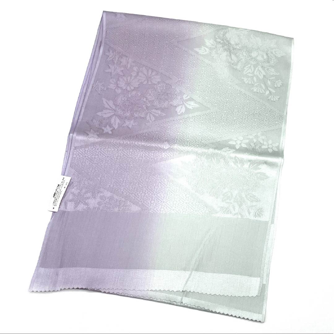 帯揚げ 正絹 Sランク セミフォーマル 淡紫色(たんししょく) 青白磁色(せいはくじいろ) 草花 バイカラー 長さ約176cm 幅約29cm グラデーション系 1136004142999