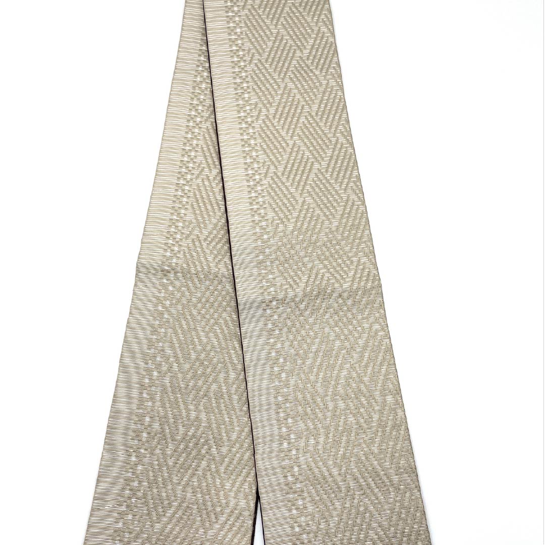 (新品)半幅帯 ポリエステル NEWランク 遠州鼠色(えんしゅうねずいろ) 木蘭色(もくらんじき) 菱型 抽象花模様 リバーシブル 帯丈400cm 茶系 1125002701414