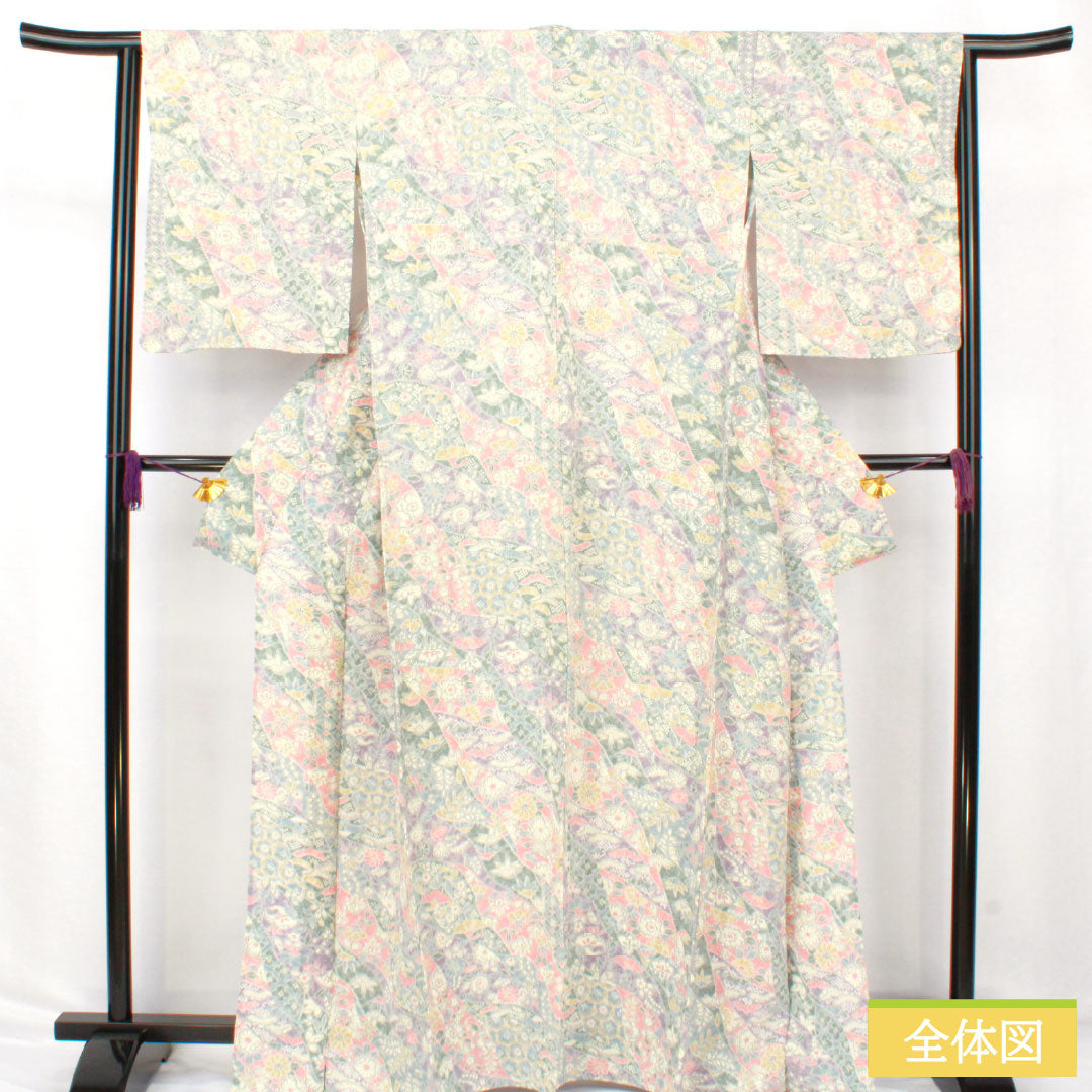 小紋 正絹 Sランク 身丈166cm 裄丈66cm 単衣 辻ヶ花 ちりめん地 グラデーション系 1115007612599
