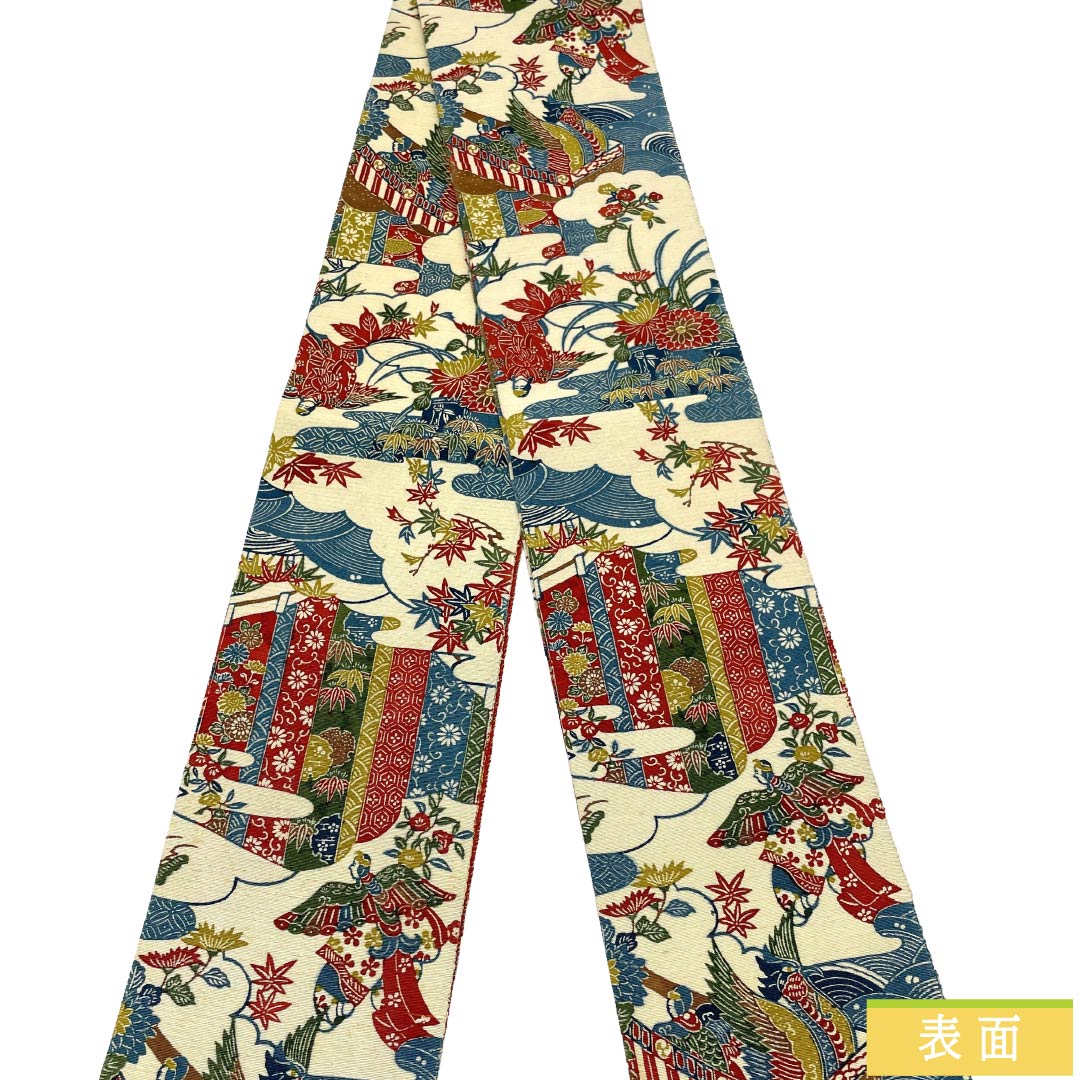 半幅帯 正絹 Aランク 乳白色(にゅうはくしょく) 古典柄 紅型風 帯丈330cm 白系 1125002903311