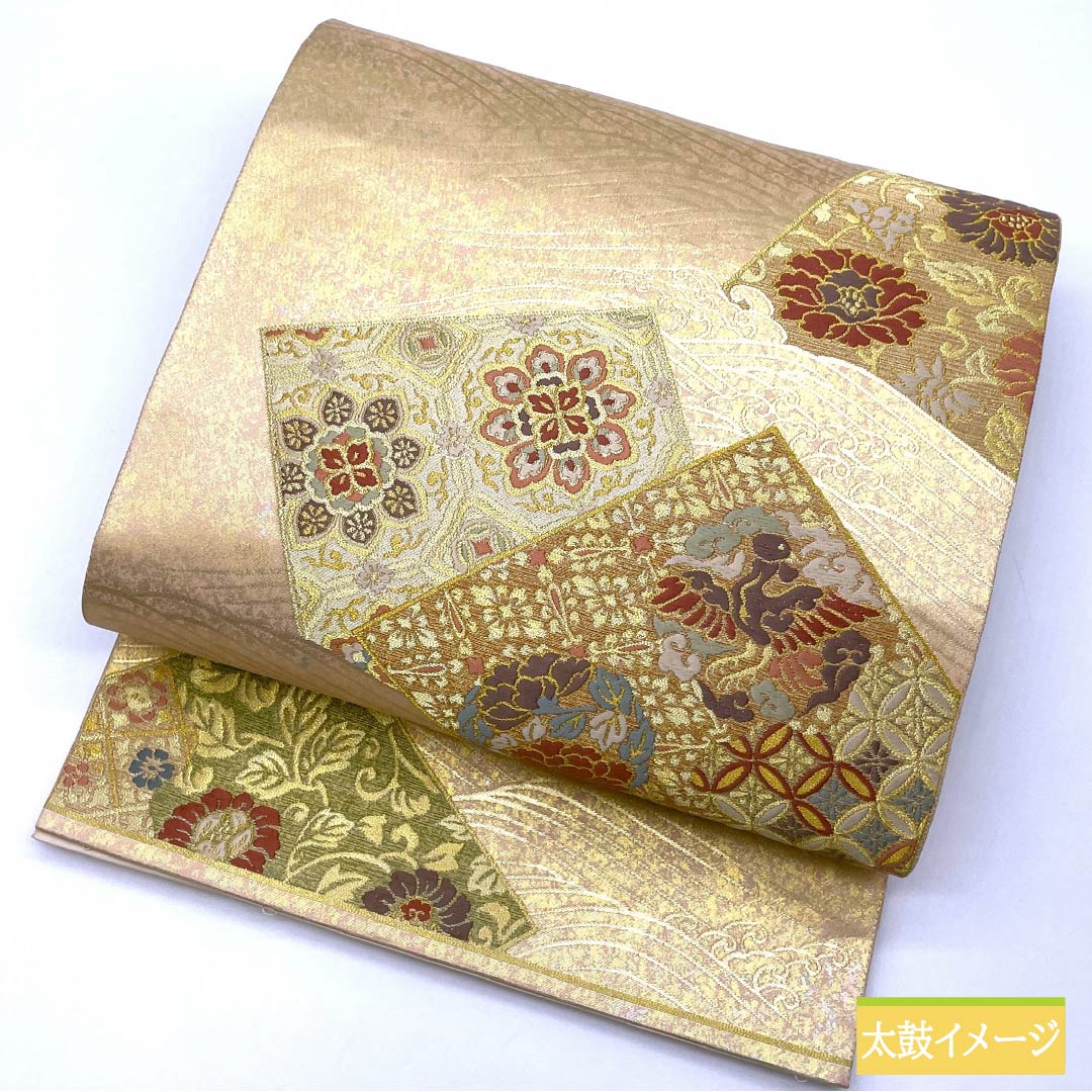 袋帯 正絹 乙女色(おとめいろ) 留袖用 扇面 七宝 宝相華 帯丈442cm Sランク 六通 フォーマル ピンク系 1123013372313