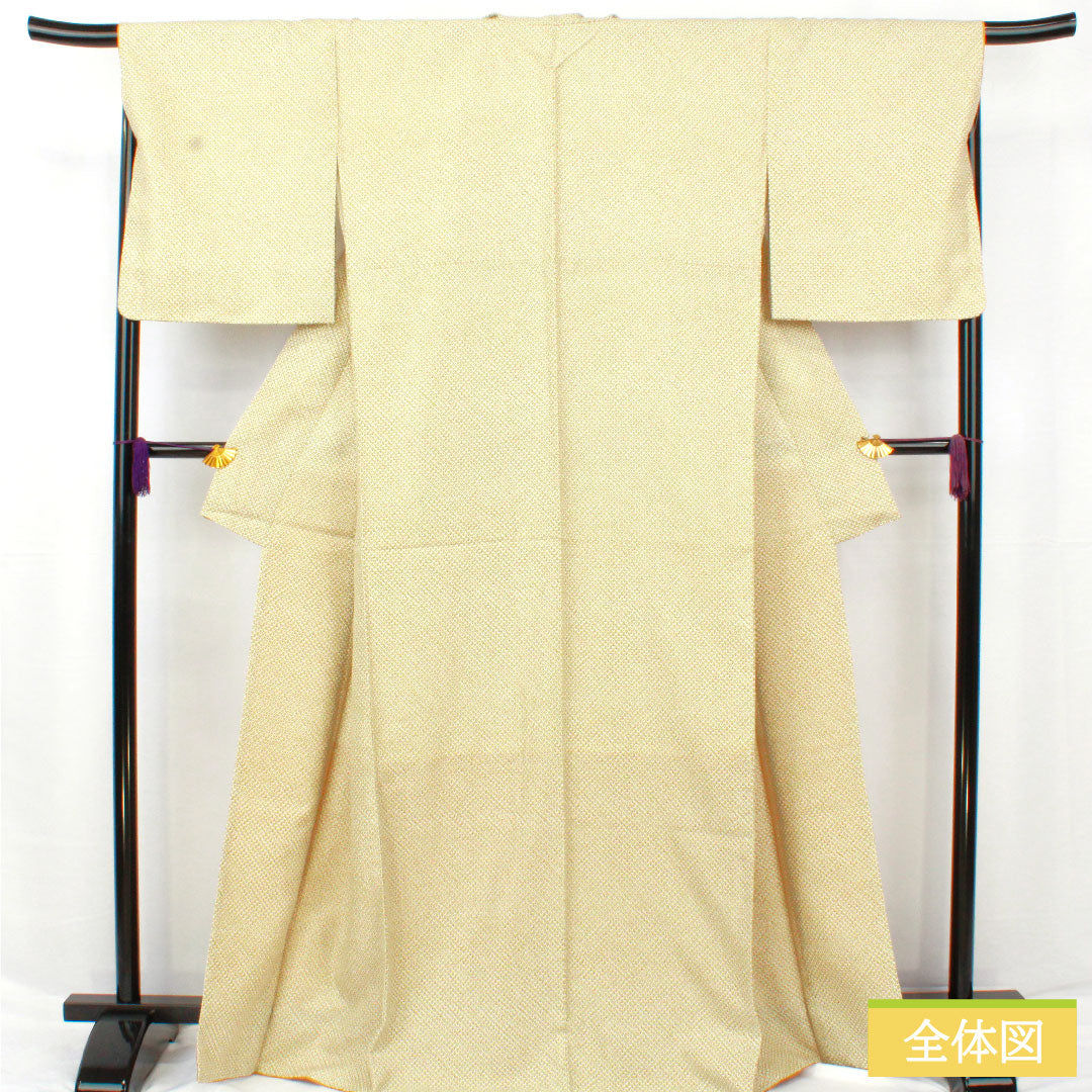 小紋 ポリエステル 身丈167cm 裄丈68cm 袷 浅藍色(あさきあいいろ) 洗える着物 染め疋田 しつけ糸付き 未使用品 Sランク 緑系 1115004792519