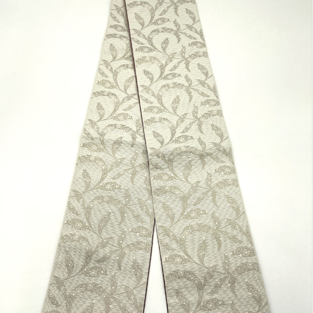 (新品)半幅帯 ポリエステル NEWランク 真珠色(しんじゅいろ) 小豆鼠色(あずきねずいろ) 抽象花模様 花菱風 リバーシブル 帯丈400cm グレー系 1125002391422