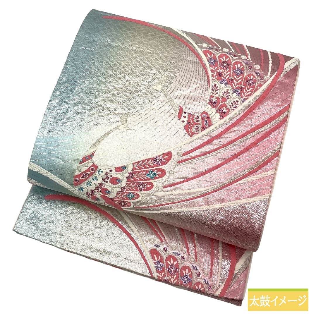 ZY-700 袋帯 桃山壁面孔雀 白銀箔 牡丹 菊 四季折々 逸品 正絹