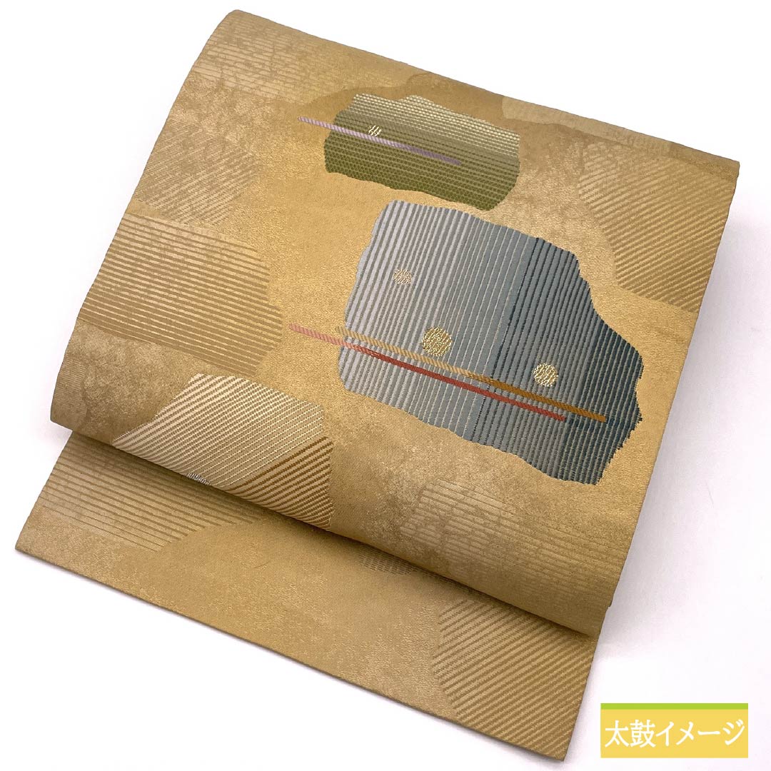 名古屋帯 東京白茶色(とうきょうしらちゃいろ) 作家物 抽象模様 帯丈361cm 正絹 Sランク ポイント柄 セミフォーマル ベージュ系 1124008402325 名古屋仕立て