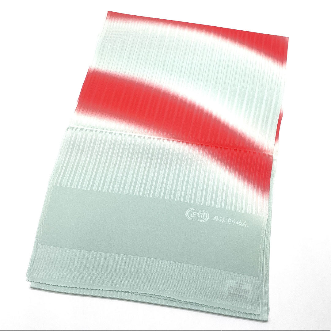 (Like new) Silk Obiage (Sash) - New Rank, Casual, Blue-and-White Porcelain (Seihakujiiro) and Plum Blossom (Umegasaneiro) Stripes, Tango Chirimen, Approximately 188cm Long, Approximately 31cm Wide, Light Blue, Item Number: 1136001491924
