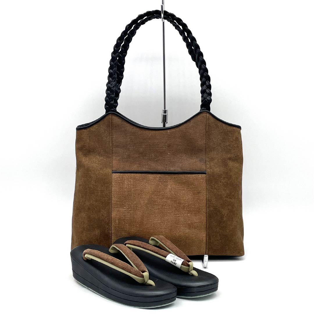 (新古品)草履バッグセット カジュアル NEWランク 酒袋 低反発草履 Laソール Mサイズ 茶系 1133000341314