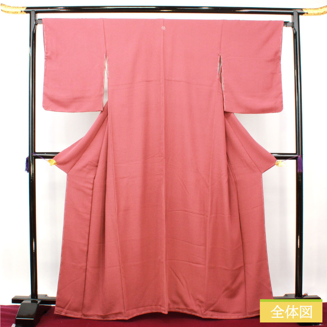 Plain color, pure silk, length 164cm, sleeve length 67.5cm, sappan color, plain color, one crest, chuin katabami, lined, A rank, red, 1114001303412