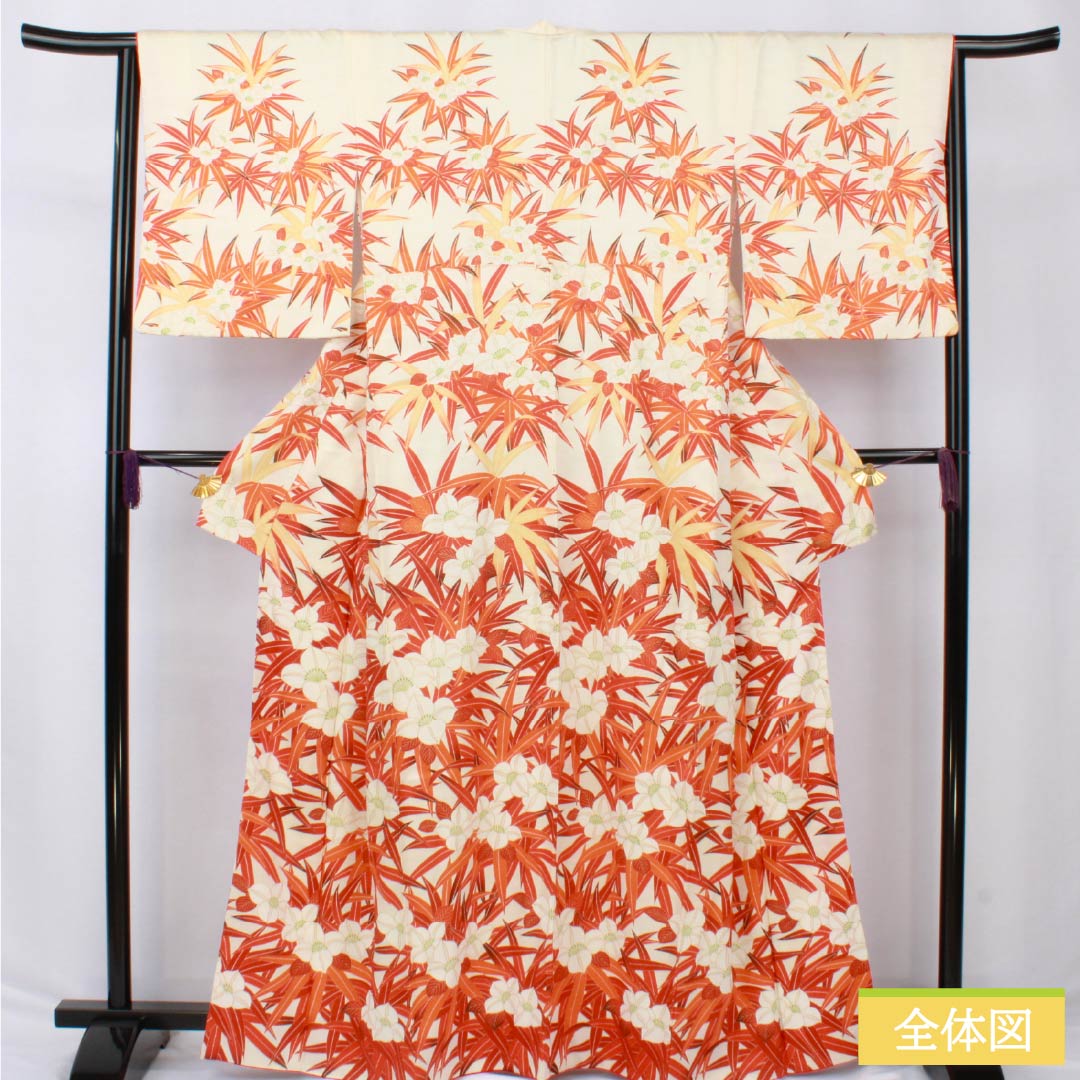 訪問着 正絹 Aランク 袷 身丈164cm 裄丈64.5cm 乳白色(にゅうはくしょく) 京友禅 草花 白系 1112006523411