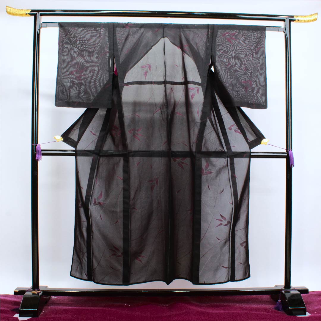 夏物 正絹 小紋 身丈153cm 裄丈61.5cm 黒色 抽象模様 絽 Aランク 黒系 1132000293210