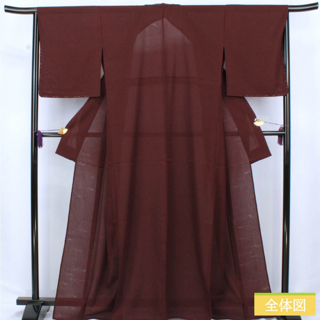 夏物 正絹 色無地 身丈166.5cm 裄丈67cm 桑の実色(くわのみいろ) 紋紗 松葉 紗 Sランク 紫系 1132002742520