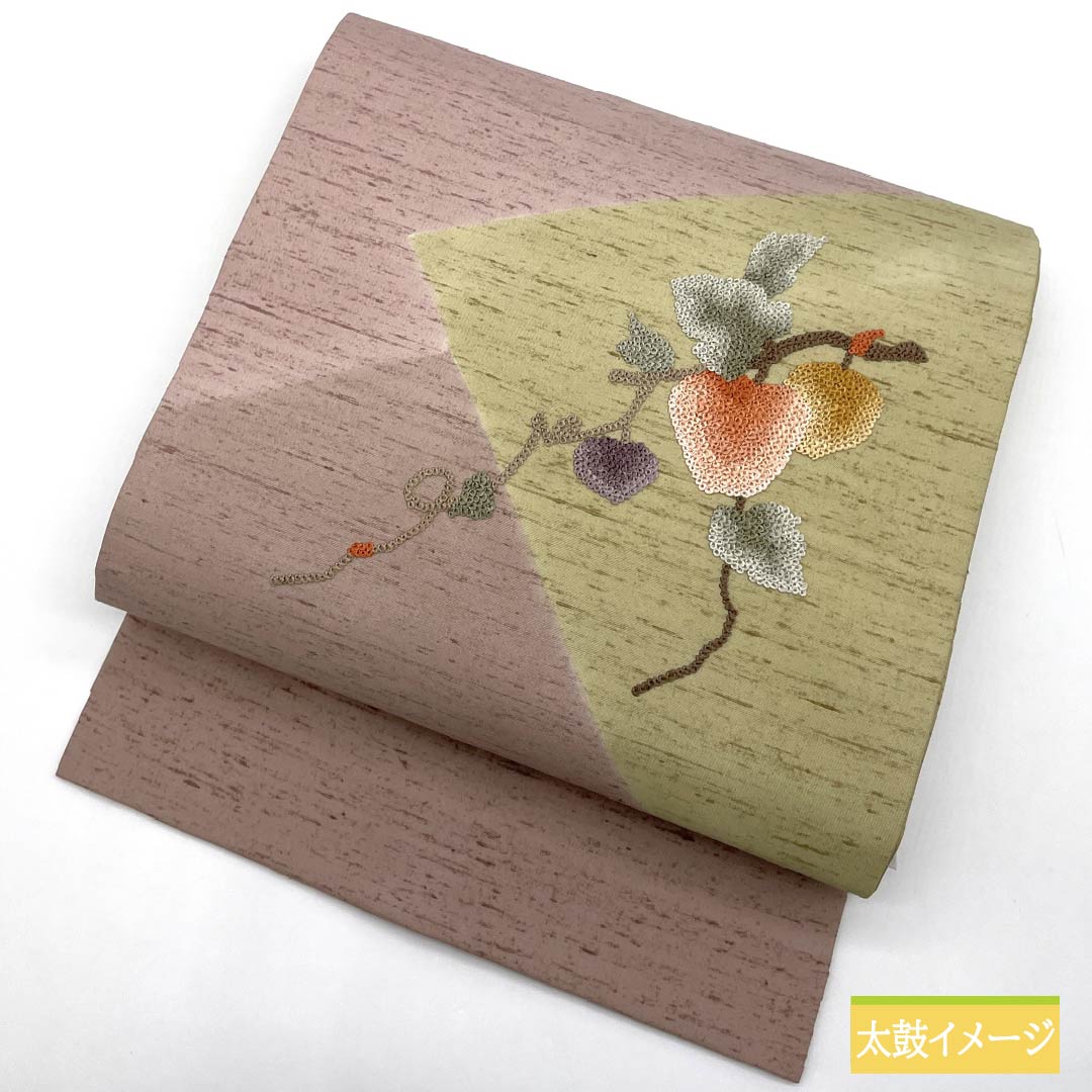 リサイクル着物】名古屋帯 相良刺繍 牛首紬地 果実 帯丈381cm 正絹 S