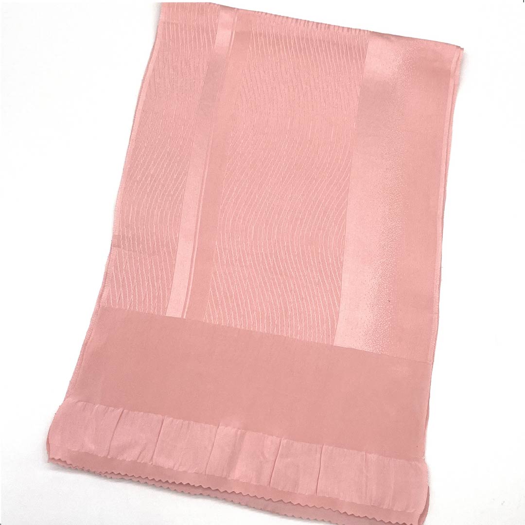 帯揚げ 正絹 セミフォーマル 浅紅色(あさべにいろ) 曲線 幾何学模様 長さ約170cm 幅約27cm Sランク ピンク系 1136000382913