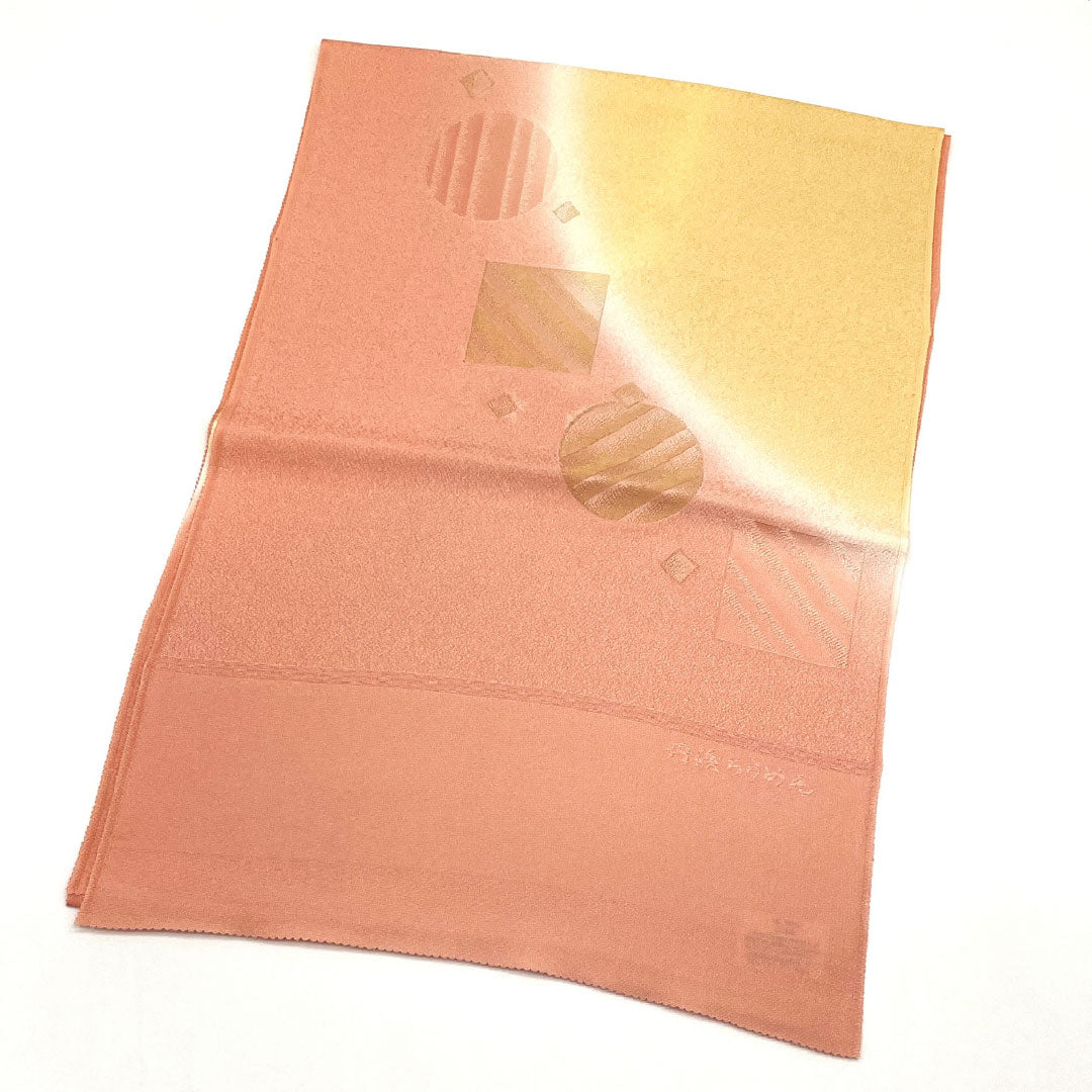 (Like New) Semi-Formal Silk Obiage (Sash) in Shinonome (Shinonome) and Usukouji (Light Orange) Colors, Tango Chirimen (Crepe) with Geometric Pattern, Approximately 178cm Long, 30.5cm Wide, Pink, Product Number: 1136001221913
