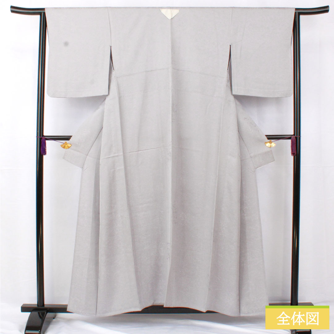 色無地 正絹 身丈155.5cm 裄丈64.5cm 月白色(げっぱくいろ) 一つ紋 蔦 単衣 Sランク グレー系 1114001552322