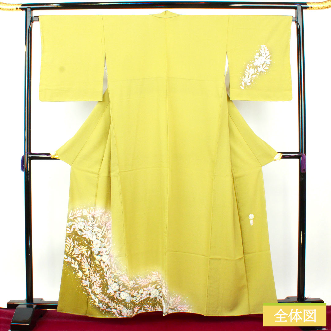 訪問着 正絹 袷 身丈161cm 裄丈68cm 若苗色(わかなえいろ) 京友禅 辻ヶ花 桐屋翠山工房謹製 しつけ糸付き 未使用品 Sランク 緑系 1112004482419