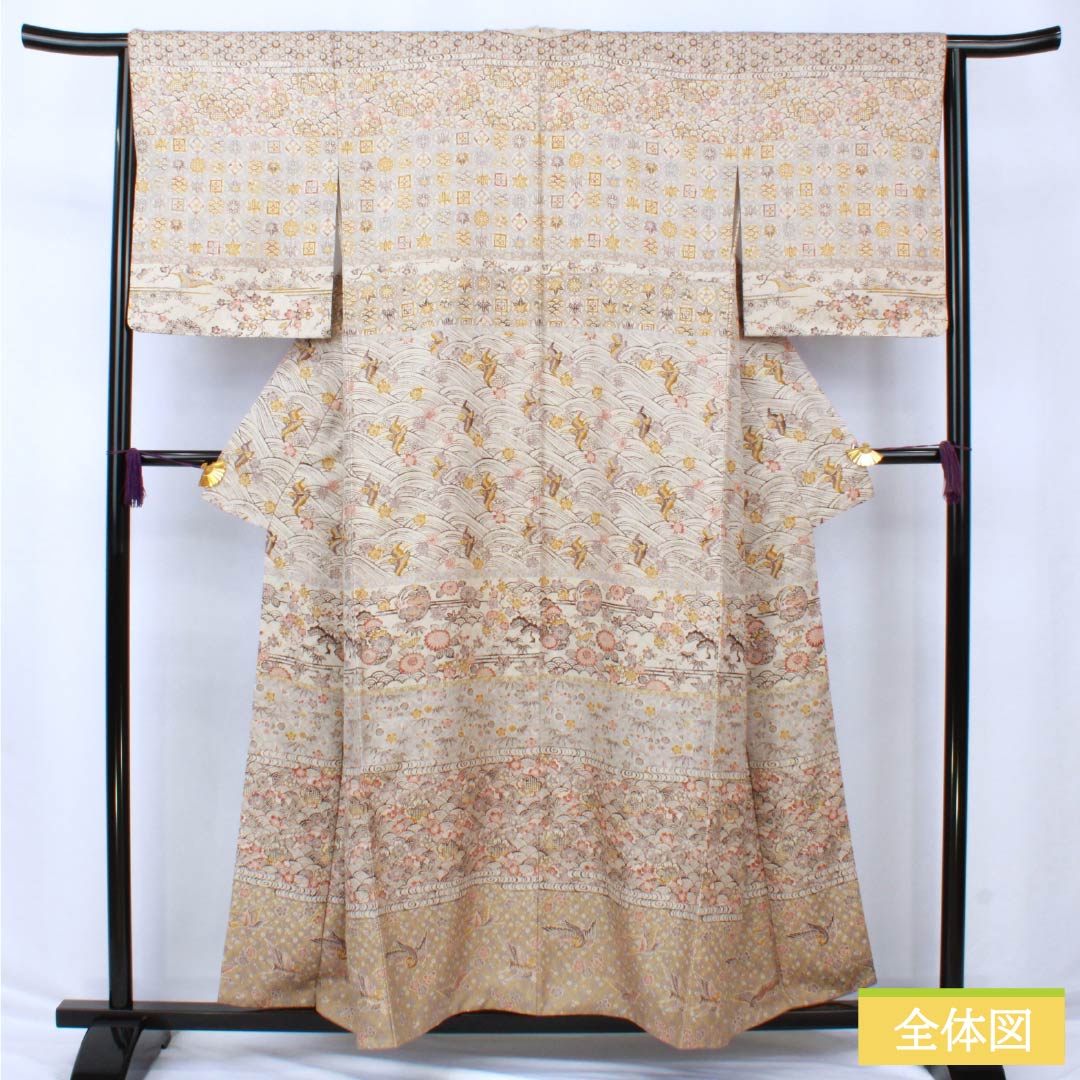 訪問着 正絹 Sランク 袷 身丈156cm 裄丈64.5cm 薄墨色(うすずみいろ) 絹鼠色(きぬねずいろ) 京紅型 花織 グレー系 1112006602322