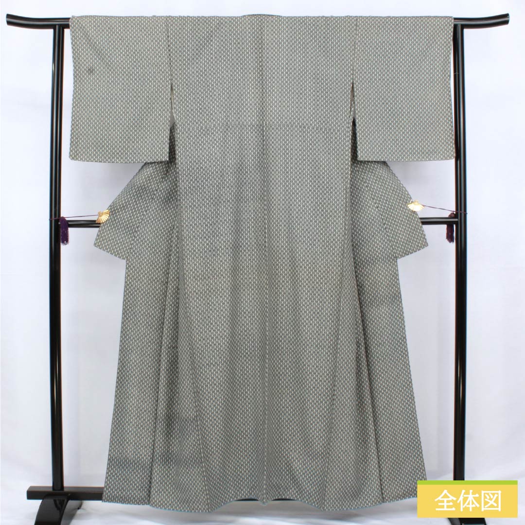 Komon (small pattern) pure silk, S rank, length 159cm, sleeve length 63cm, lined, hemp leaf pattern, black with basting thread, product number 1115006612310