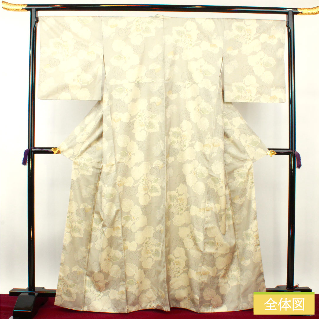 小紋 正絹 身丈166cm 裄丈70.5cm 袷 絹鼠色(きぬねずいろ) 蔦 Aランク グレー系 1115004123522